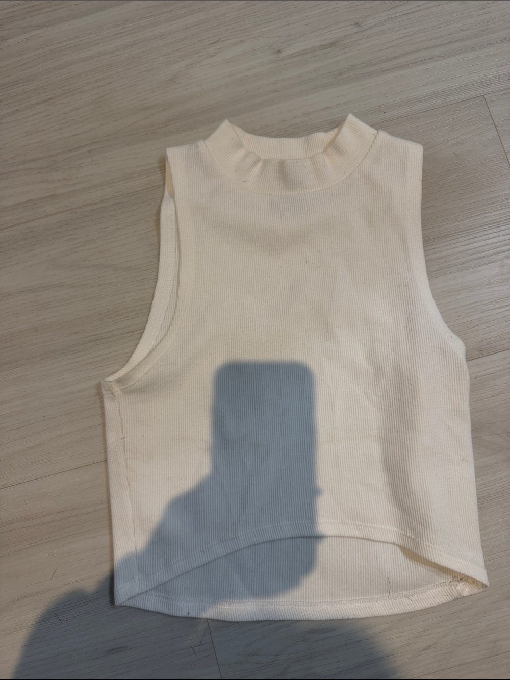 Forever 21 Cream Sleeveless Mock Neck Ribbed Crop Top